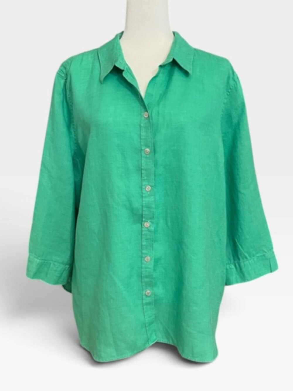 Chico's Women's Plus Size 4/20 Green Linen Shirt Oversized Coastal Resort Top